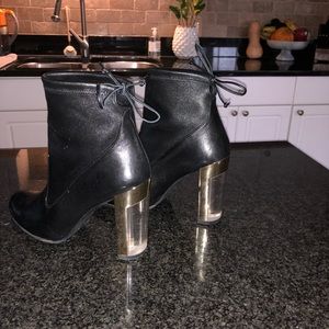 Stuart Weitzman Leather Glove Bootie/Lucite Heel